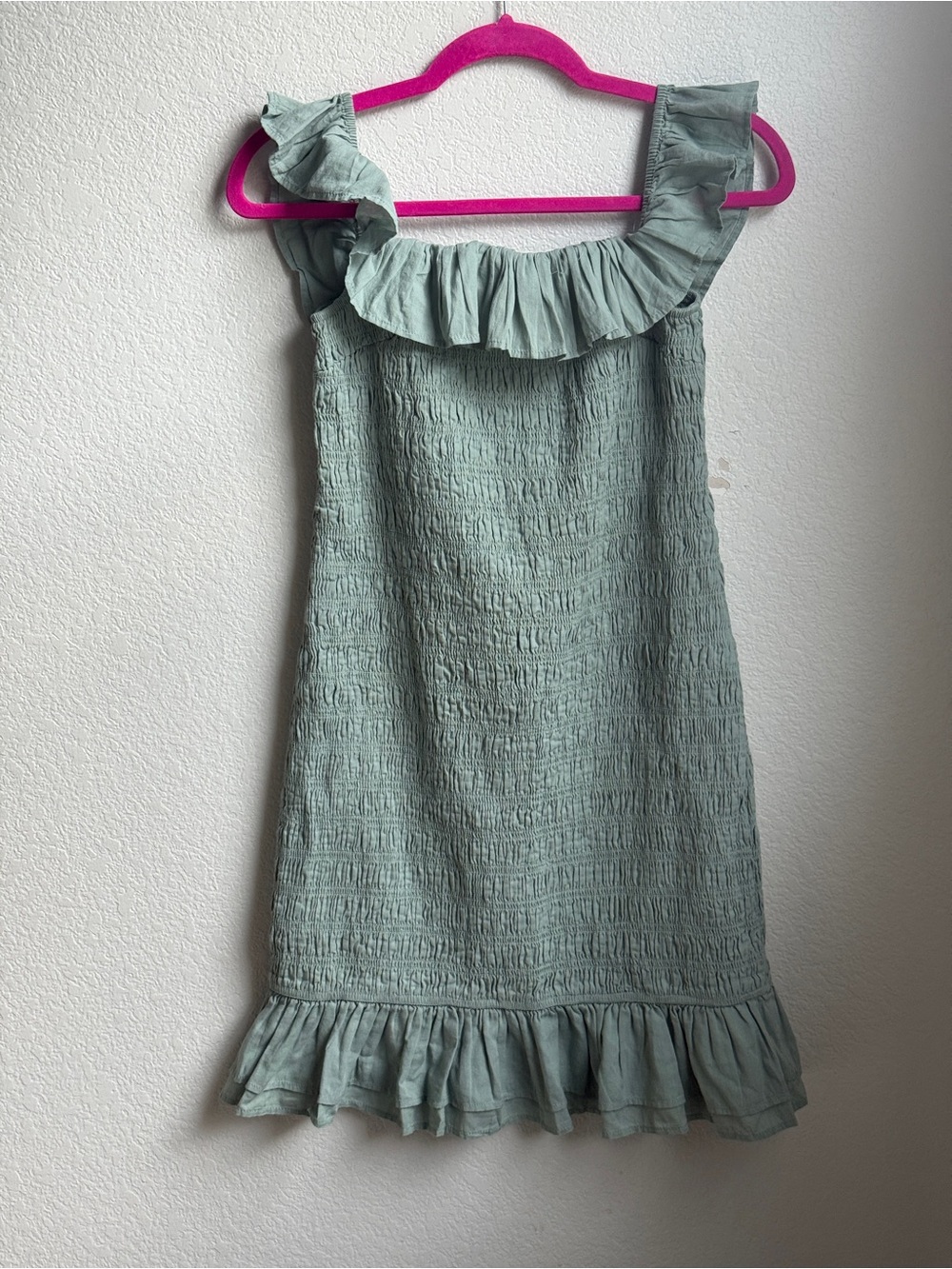Abercrombie & Fitch Women's Sage Green Ruffle-Trim Dress